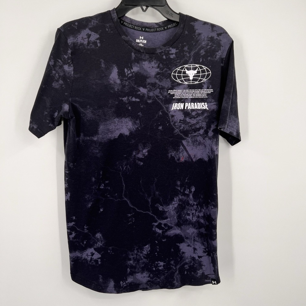 UA Project Rock Iron Paradise Training Dept Shirt Mens Small Purple Under Armour